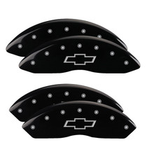 MGP 14243SBOWBK - 4 Caliper Covers Engraved F & R Bowtie Black Finish Silver Char 2014 Chevrolet Express 2500