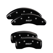 MGP 14246SMGPBK - 4 Caliper Covers Engraved Front & Rear  Black Finish Silver Char 2019 Chevrolet Bolt EV