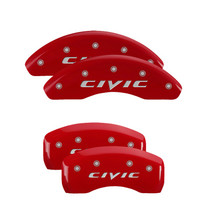 MGP 20197SCIVRD - 4 Caliper Covers Engraved Front 2015/Civic Engraved Rear 2015/Civic Red finish silver ch