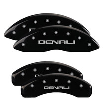 MGP 34217SDNLBK - 4 Caliper Covers Engraved Front & Rear Denali Black Finish Silver Char 2019 GMC Sierra 1500