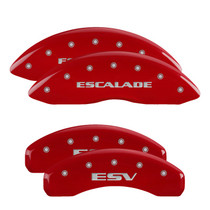 MGP 35014SESVRD - 4 Caliper Covers Engraved Front Escalade Engraved Rear ESV Red finish silver ch