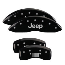 MGP 42003SJPLBK - 4 Caliper Covers Engraved Front JEEP Engraved Rear JEEP Grill logo Black finish silver ch