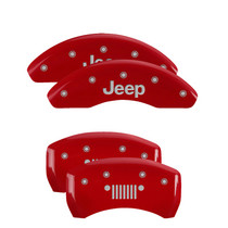 MGP 42013SJPLRD - 4 Caliper Covers Engraved Front JEEP Engraved Rear JEEP Grill logo Red finish silver ch