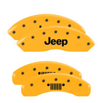MGP 42018SJPLYL - 4 Caliper Covers Engraved Front Jeep Rear Grill Logo Yellow Finish Black Char 2018 Jeep Wrangler