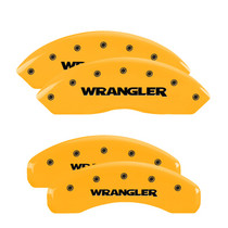 MGP 42018SWRGYL - 4 Caliper Covers Engraved Front & Rear Wrangler Yellow Finish Black Char 2018 Jeep Wrangler