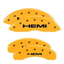 MGP 42020SHEMYL - 4 Caliper Covers Engraved Front & Rear 11-18 Jeep Grand Cherokee Yellow Finish Black Hemi Logo