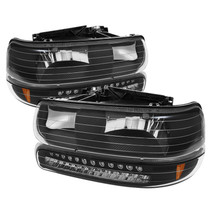 Spyder 5069467 - Xtune Chevy TahOE 00-06 Headlights w/ LED Bumper Lights Amber Black HD-JH-CSIL99-LED-SET-BK