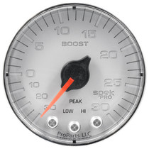 AutoMeter P302218 - Spek-Pro Gauge Vac/Boost 2 1/16in 30Inhg-30psi Stepper Motor W/Peak & WarnSilver/Chrome
