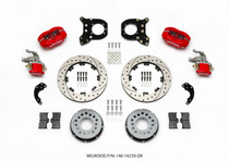 Wilwood 140-14259-DR - Forged Dynalite P/S Rear Kit w/MC4 P-Brake Drill Red Chev 12 Bolt w/Clip Elimin-Staggered