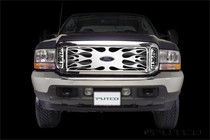 Putco 89105 - 99-04 Ford SuperDuty w/ Logo CutOut (incl Side Vents) Flaming Inferno Stainless Steel Grille