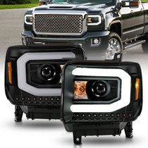 Anzo 111513 - 2014-2015 GMC Sierra 1500 Projector Headlights w/ Light Bar Black Housing (Halogen Type)