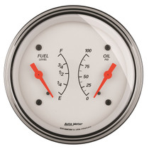 AutoMeter 1313 - Gauge Dual Fuel & Oilp 3-3/8in. 240 Ohm(e) to 33 Ohm(f) & 100PSI Elec Arctic White