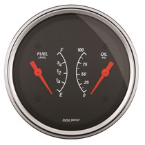 AutoMeter 1434 - Gauge Dual Fuel & Oilp 3-3/8in. 0 Ohm(e) to 90 Ohm(f)& 100PSI Elec Designer Black