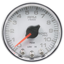 AutoMeter P33611 - 2-1/16 in. IN-DASH TACHOMETER, 0-11,000 RPM, SPEK-PRO, WHITE/CHROME