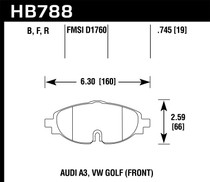 Hawk HB788Z.745 - 15-17 VW Golf / Audi A3/A3 Quattro Performance Ceramic Street Front Brake Pads