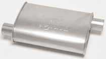 Dynomax 17732 - Muffler - Super Turbo - 2-1/4 in Offset Inlet - 2-1/4 in Offset Outlet - 14 x 4-1/4 x 9-3/4 in Oval - 18 in Long - Steel - Aluminized - Universal - Each