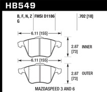 Hawk HB549N.702 - 07-08 Mazdaspeed3/06-07 Mazdaspeed6 HP+ Street Front Brake Pads