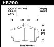 Hawk HB290U.606 - 98 Porsche 911 Targa/99-08 911 Carrera 4/00-06 Boxster S DTC-70 15mm Rear Brake Pads