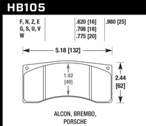 Hawk HB105U.775 - Alcon B/MB4/ Brembo XA2.E5.01/04 / XA5.90.01/04 / XA6.H7.11/14 DTC-70 Race Brake Pads