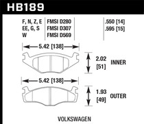 Hawk HB189E.550 - 88-92 VW Golf GTI / 87-89 Jetta GLI / 87 Scirocco Blue 9012 Race Front Brake Pads