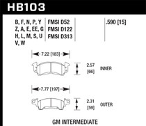 Hawk HB103U.590 - 76-77 Chevrolet Camaro LT / 72 Camaro Z28 / 69-81 Camaro DTC-70 Race Front Brake Pads