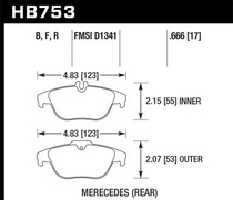Hawk HB753B.666 - 12-15 Mercedes-Benz C250 / 08-15 Mercedes-Benz C300/C350 HPS 5.0 Rear Brake Pads