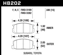 Hawk HB202E.580 - 82 Subaru Brat / 81-83 DL/GlL / 85-87 Toyota Corolla Front Blue 9012 Race Brake Pads