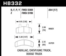 Hawk HB332Y.654 - 99-00 Cadillac Escalade / 88-91 Ford C1500 EC / 92-99 C1500 All Cab Front LTS Street Brake Pads