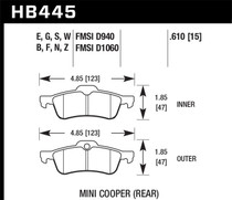 Hawk HB445F.610 - 02-06 Mini Cooper / Cooper S HPS Street Rear Brake Pads