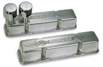 Moroso 68365 - Chevrolet Small Block Valve Cover - 1 Cover w/2 Breathers at Front - Polished Aluminum - Pair