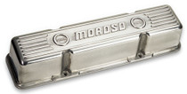 Moroso 68401 - Chevrolet Small Block Valve Cover - 3.5in - Polished Aluminum - Pair