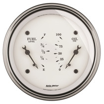 AutoMeter 1624 - Gauge Dual Fuel & Oilp 3-3/8in. 0 Ohm(e) to 90 Ohm(f)& 100PSI Elec Old Tyme White