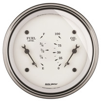 AutoMeter 1613 - Gauge Dual Fuel & Oilp 3-3/8in. 240 Ohm(e) to 33 Ohm(f) & 100PSI Elec Old Tyme Wht
