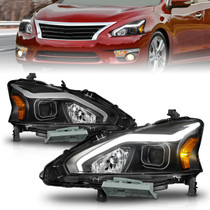 Anzo 121569 - 13-15 Nissan Altima (w/o Factory HID Bulbs) Projector Headlights - w/ Light Bar Black Housing