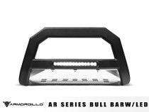 Armordillo USA 8705209 - 2019-2022 Chevy Silverado 1500 / 2019-2022 GMC Sierra 1500 AR Bull Bar w/LED - Matte Black w/ Aluminum Skid Plate