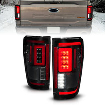 Anzo 311476 - 21-23 Ford F-150 LED Taillights Seq. Signal w/BLIS Cover - Smoke Blk (For Factory Halogen ONLY)