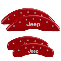 MGP 42023SJEPRD - 4 Caliper Covers Engraved Front Rear JEEP Logo Engraved Red Finish Silver Characters
