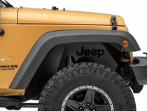 Officially Licensed Jeep J157737 - 07-18 Wrangler JK Aluminum Inner Fender Liners w/ Jeep Logo- Front-Txt Blk