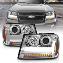 Anzo 111391 - 2006-2009 Chevrolet Trailblazer Projector Headlights w/ Plank Style Design Chrome w/ Amber