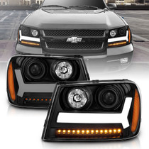 Anzo 111390 - 2006-2009 Chevrolet Trailblazer Projector Headlights w/ Plank Style Design Black w/ Amber