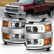 Anzo 111360 - 2015-2016 Chevrolet Silverado Projector Headlights w/ Plank Style Design Chrome w/ Amber