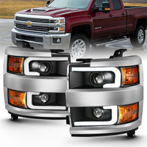 Anzo 111359 - 2015-2016 Chevrolet Silverado Projector Headlights w/ Plank Style Design Black w/ Amber