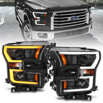 Anzo 111357 - 2015-2017 Ford F-150 Projector Headlights w/ Plank Style Switchback Black w/ Amber