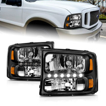 Anzo 111106 - 2000-2004 Ford Excursion Crystal Headlights Black w/ LED 1pc