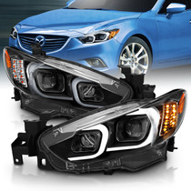 Anzo 121516 - 2014-2015 Mazda 6 Projector Headlights w/ Plank Style Design Black