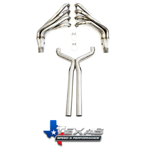 Texas Speed 304 Stainless 2" Long Tube Headers with 3" X-pipe with Catted Connection Pipes - 2010-2015 Chevy Camaro SS & ZL1 - TSPG5304HXCAT-200