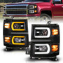 Anzo 111617 - 14-15 Chevy Silverado 1500 Black Dual Switchback+Sequential LED Tube Sq. Projector Headlights