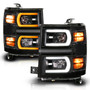 Anzo 111617 - 14-15 Chevy Silverado 1500 Black Dual Switchback+Sequential LED Tube Sq. Projector Headlights