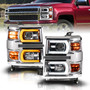 Anzo 111618 - 14-15 Chevy Silverado 1500 Chrome Dual Switchback+Sequential LED Tube Sq. Projector Headlights