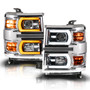 Anzo 111618 - 14-15 Chevy Silverado 1500 Chrome Dual Switchback+Sequential LED Tube Sq. Projector Headlights